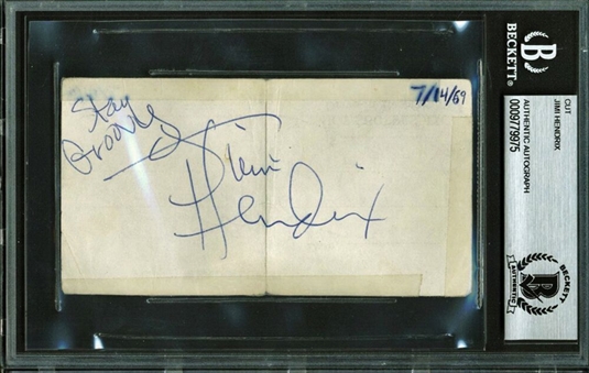 Jimi Hendrix Near-Mint c. 1969 Signed 2" x 4" Album Page One Month Prior To Woodstock! (Beckett)